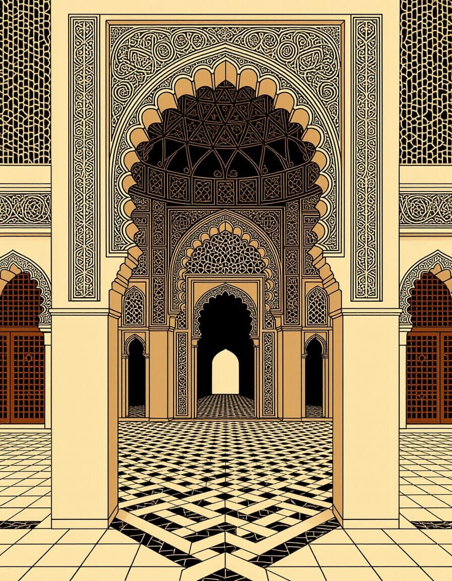 Intricate Cross Hatch Arabesque Architecture