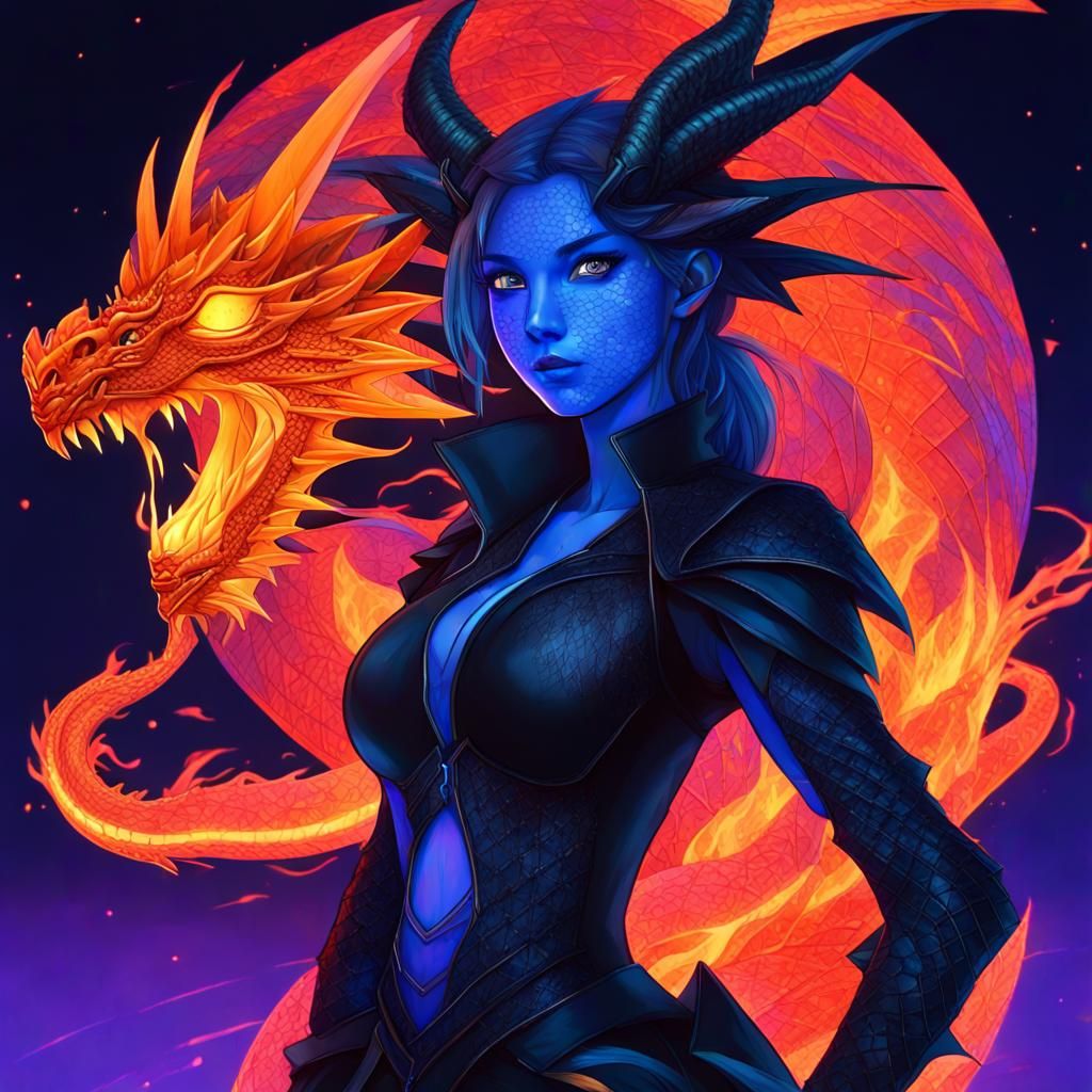 Dragon Girl Flies Over Burning World: Anime Art