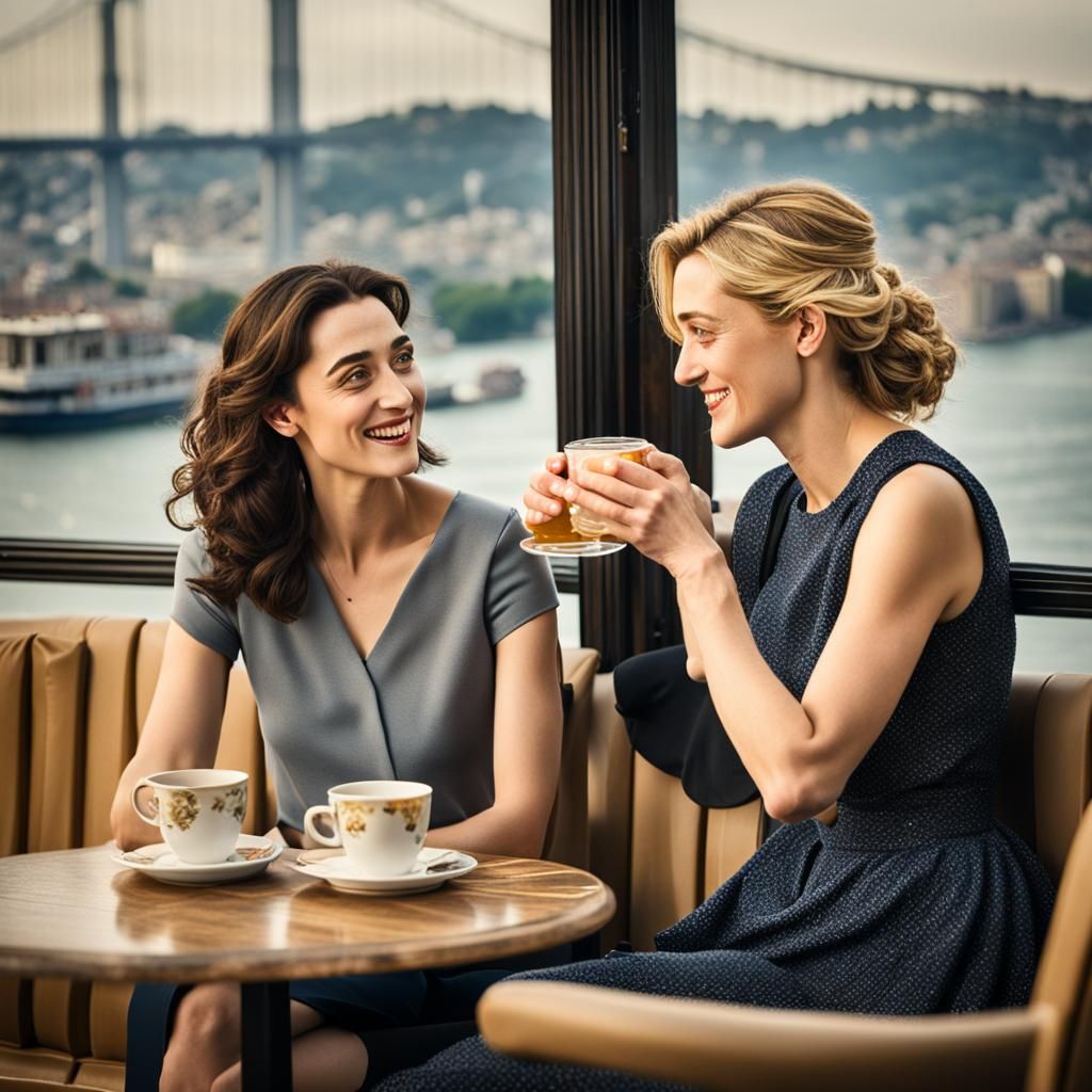 Kate Winslet and Emmy Rossum Enjoying Turkish Tea