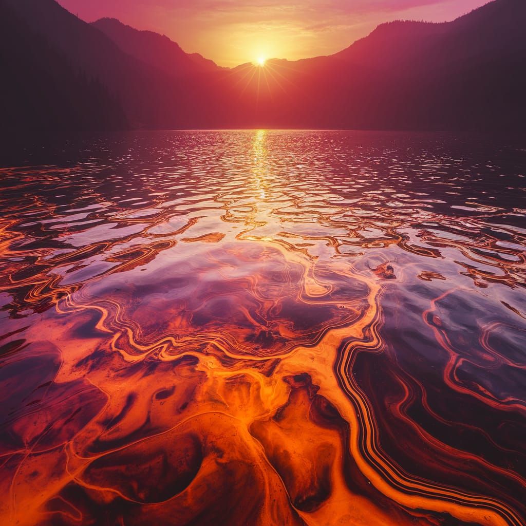 Surreal Sunrise Lake Melting in Vibrant, Deep Colors