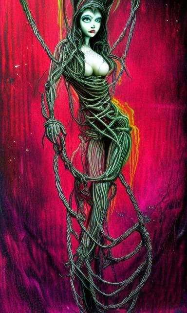 Sci-Fi Horror Shibari Woman with Bunny in Cosmic Ink