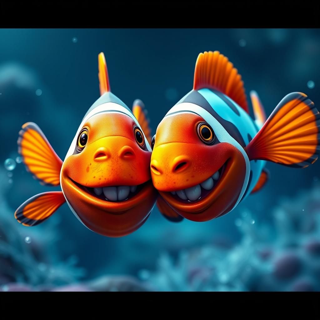 Friendly Clownfish Grinning: Detailed Matte Painting