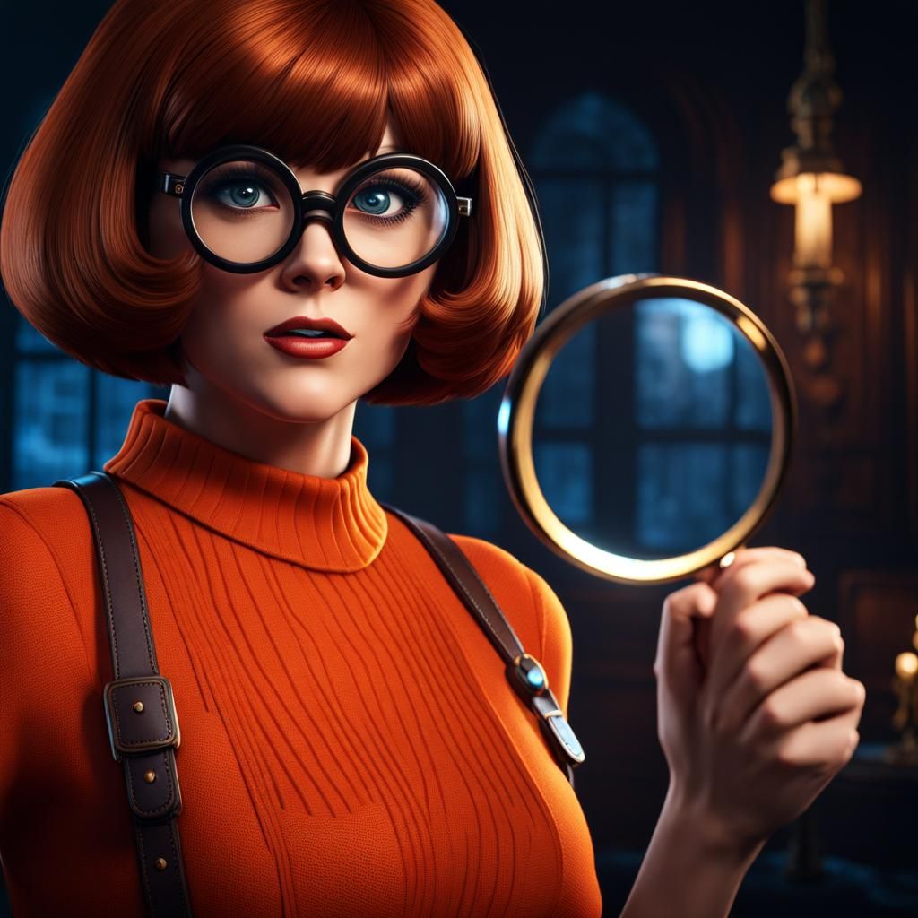Velma Dinkley with Magnifying Glass: Detailed Matte Painting