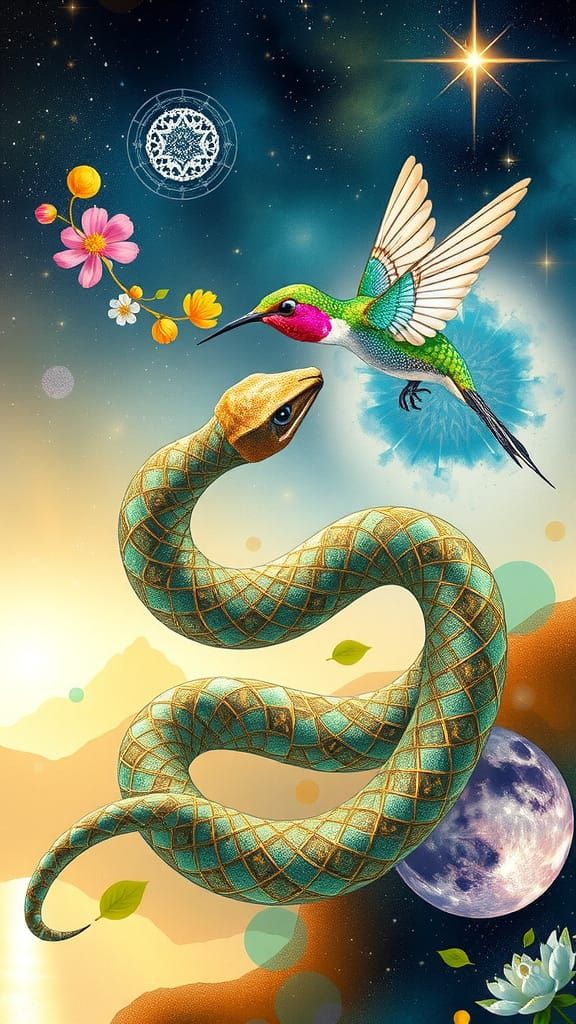 Surreal Harmony in Metallic Geometries and Vibrant Watercolo...