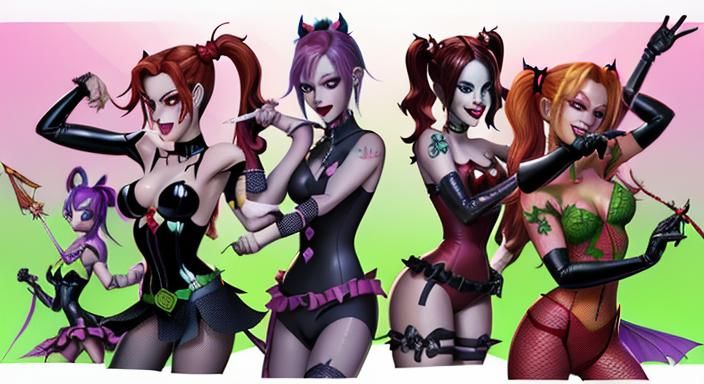 Harley Quinn and Poison Ivy in Studio Ghibli Style