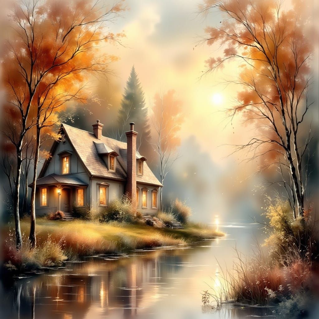 beautiful autumn landscape with vibrant trees and stream, al...