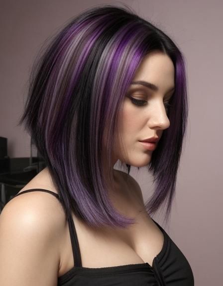 Stunning Portrait of Woman with Black Hair and Highlights