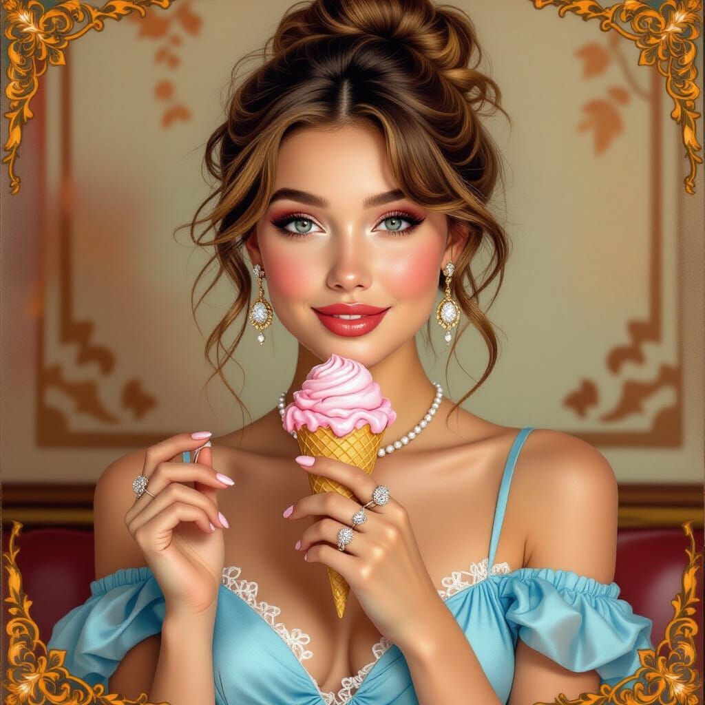 Young Woman with Ice Cream, Art Nouveau Style