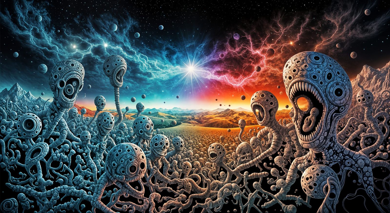 Surreal Collage of Wonder and Horror in Abstract Twilight Zo...