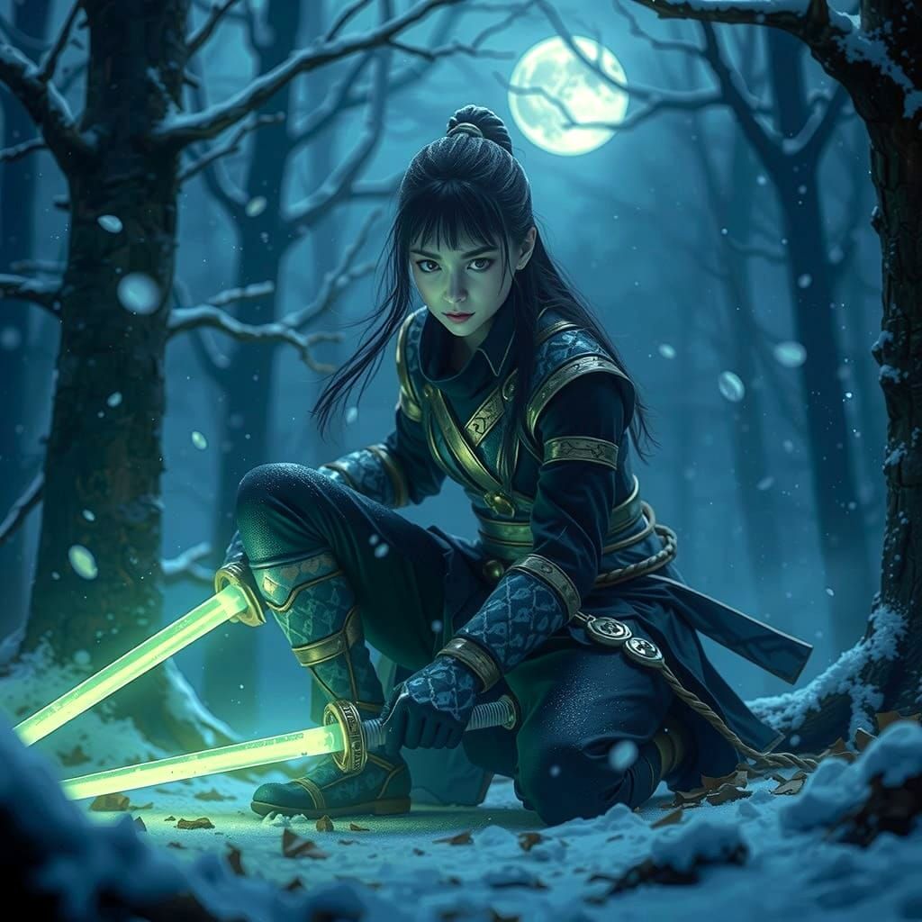 Ghostly Figure in Winter Forest