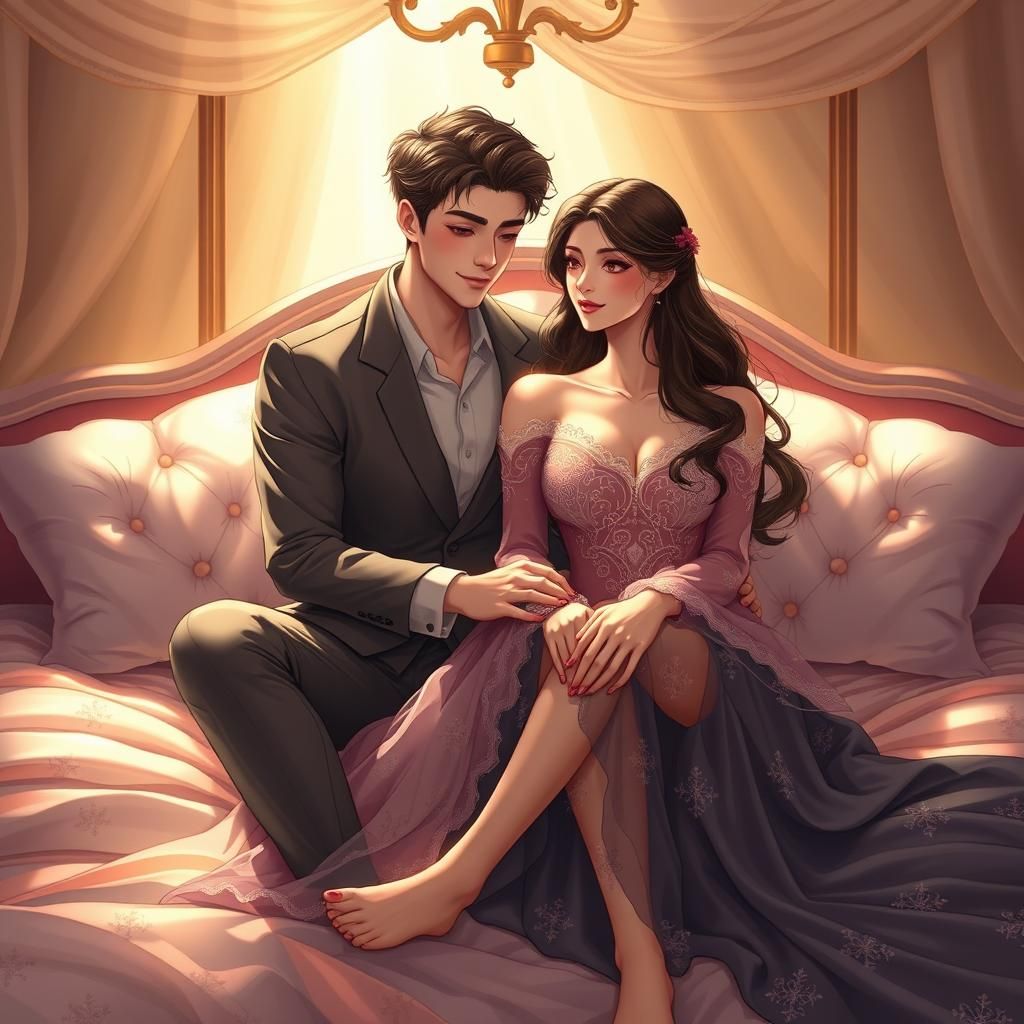 Romantic Couple in Bed: Digital Art