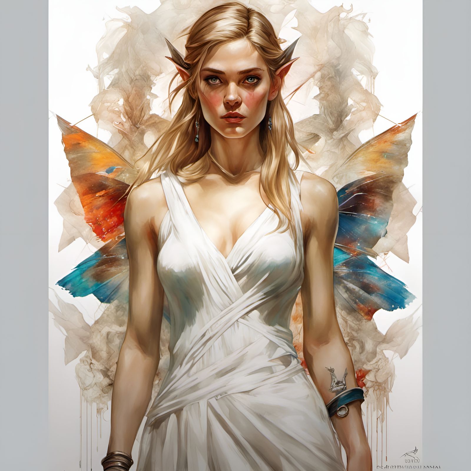 Zelda Portrait in White Dress, Hyperrealistic Digital Art