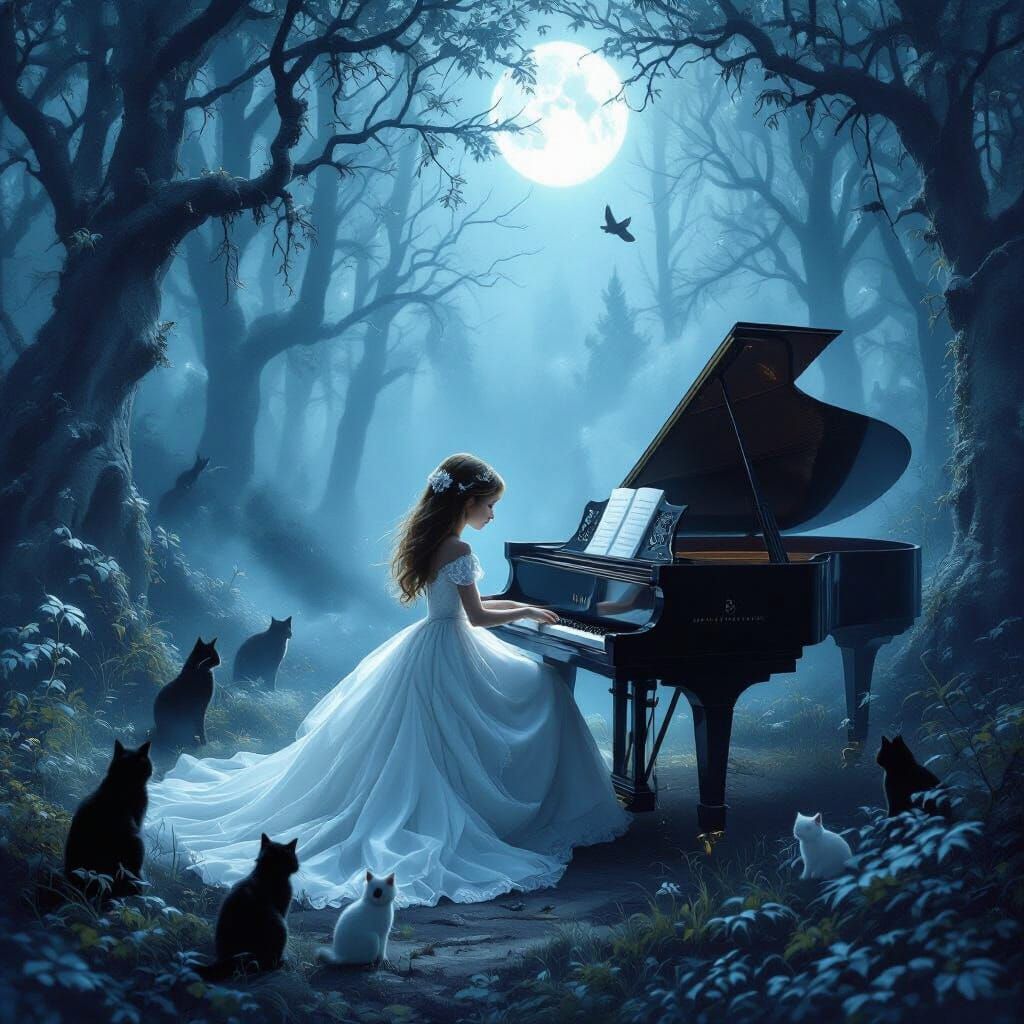 Mystical Forest Piano Concert in Kinkade Style