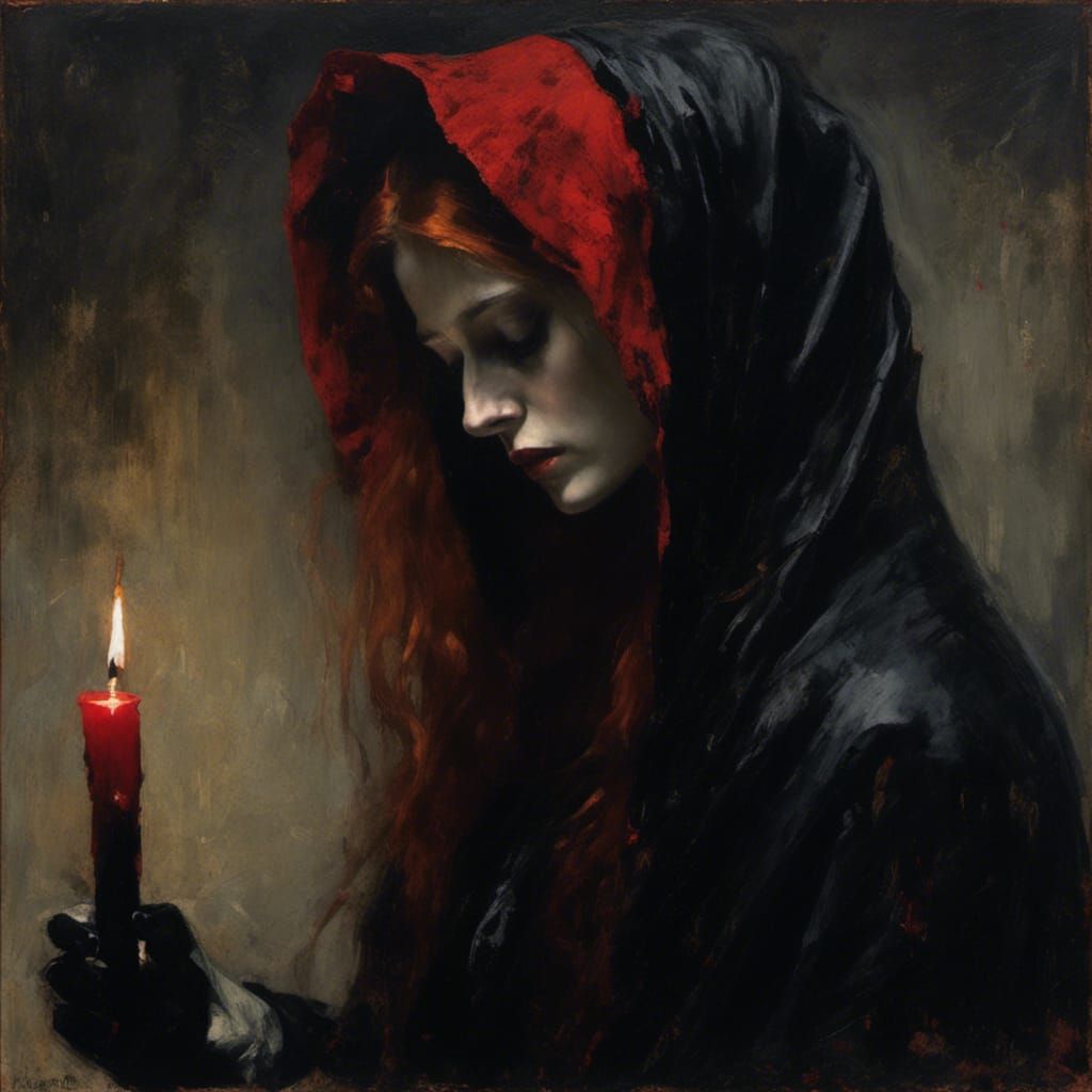 Mourning Woman in Candlelight, Classical Painting Style