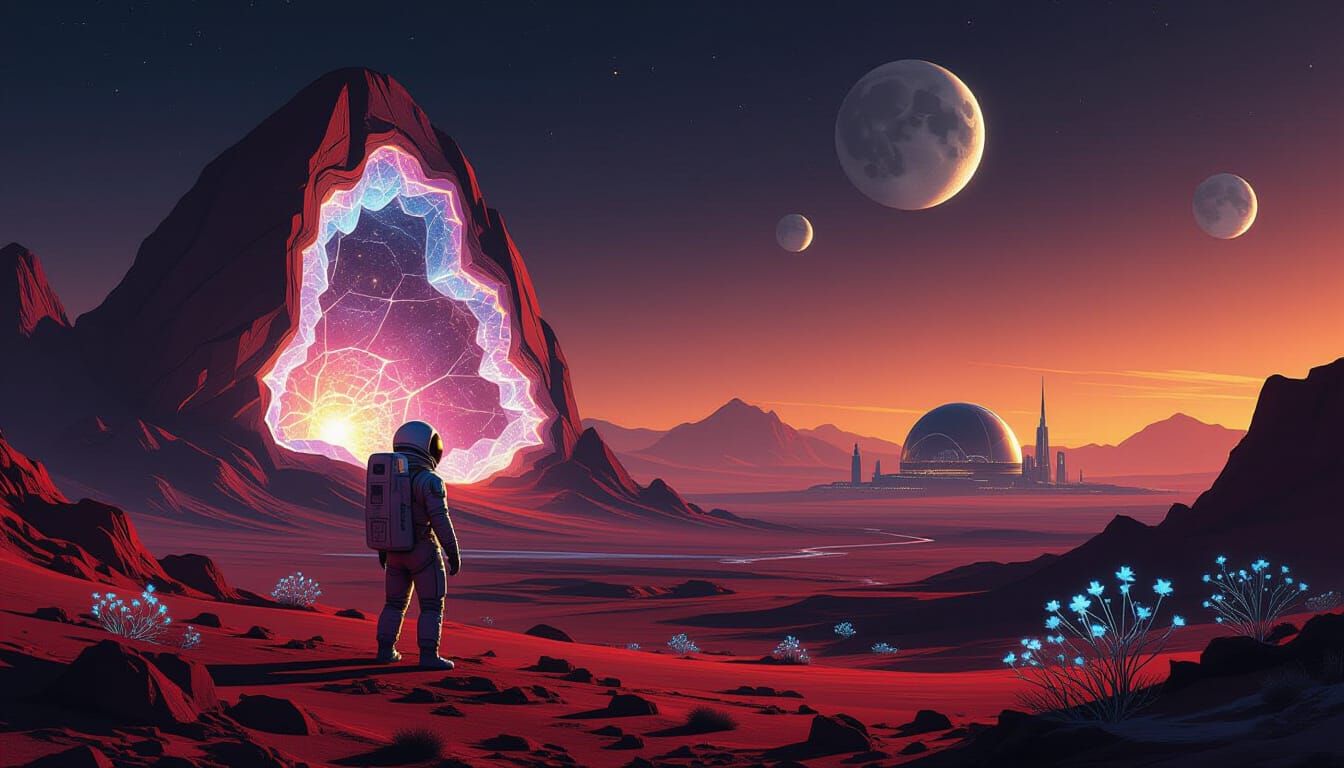 Astronaut Discovers Pulsating Geode on Alien World