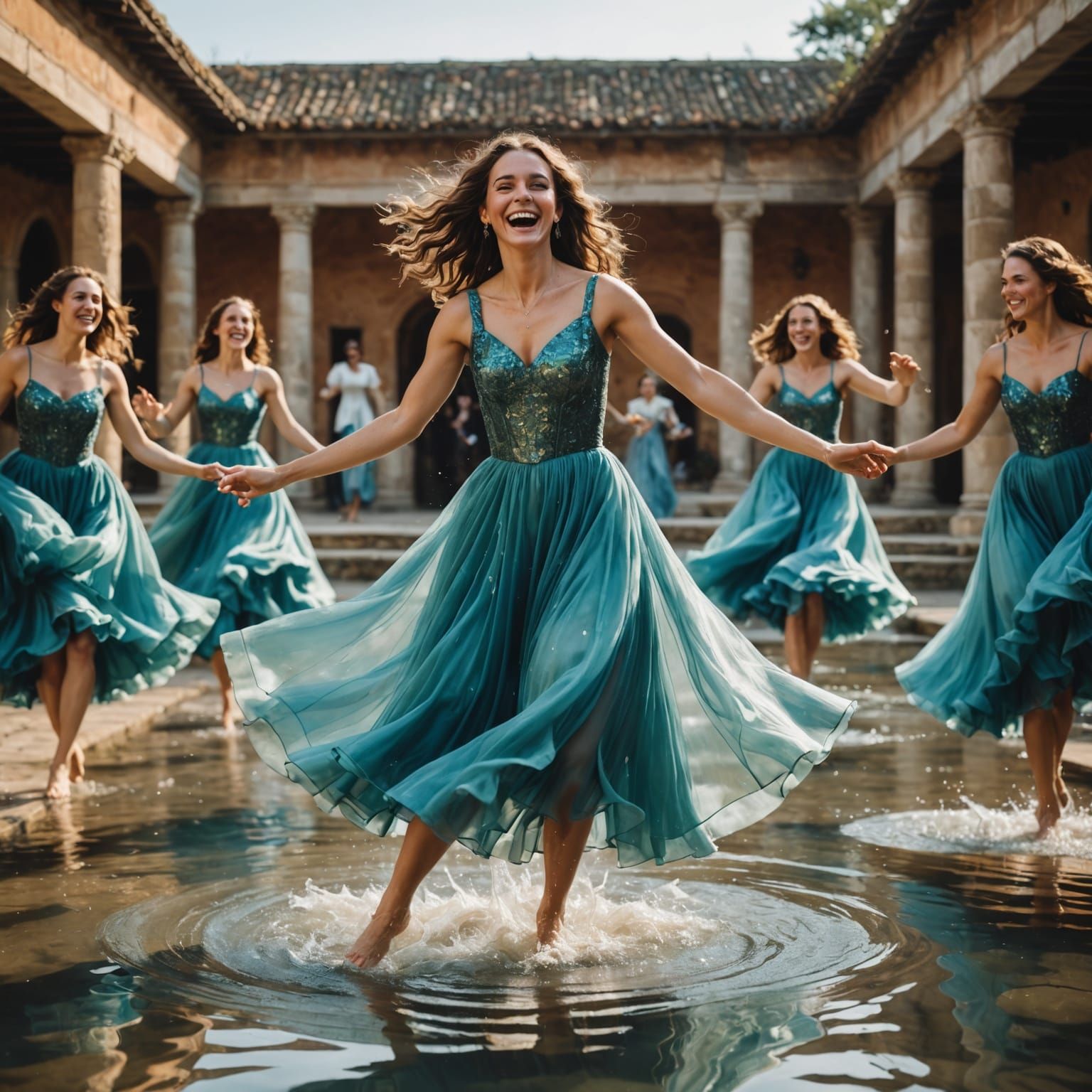 Woman Dancing in Mirrored Pool in Storybook Style