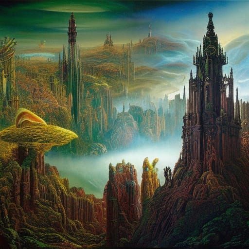 Detailed Gothic Castle in Surrealist Style