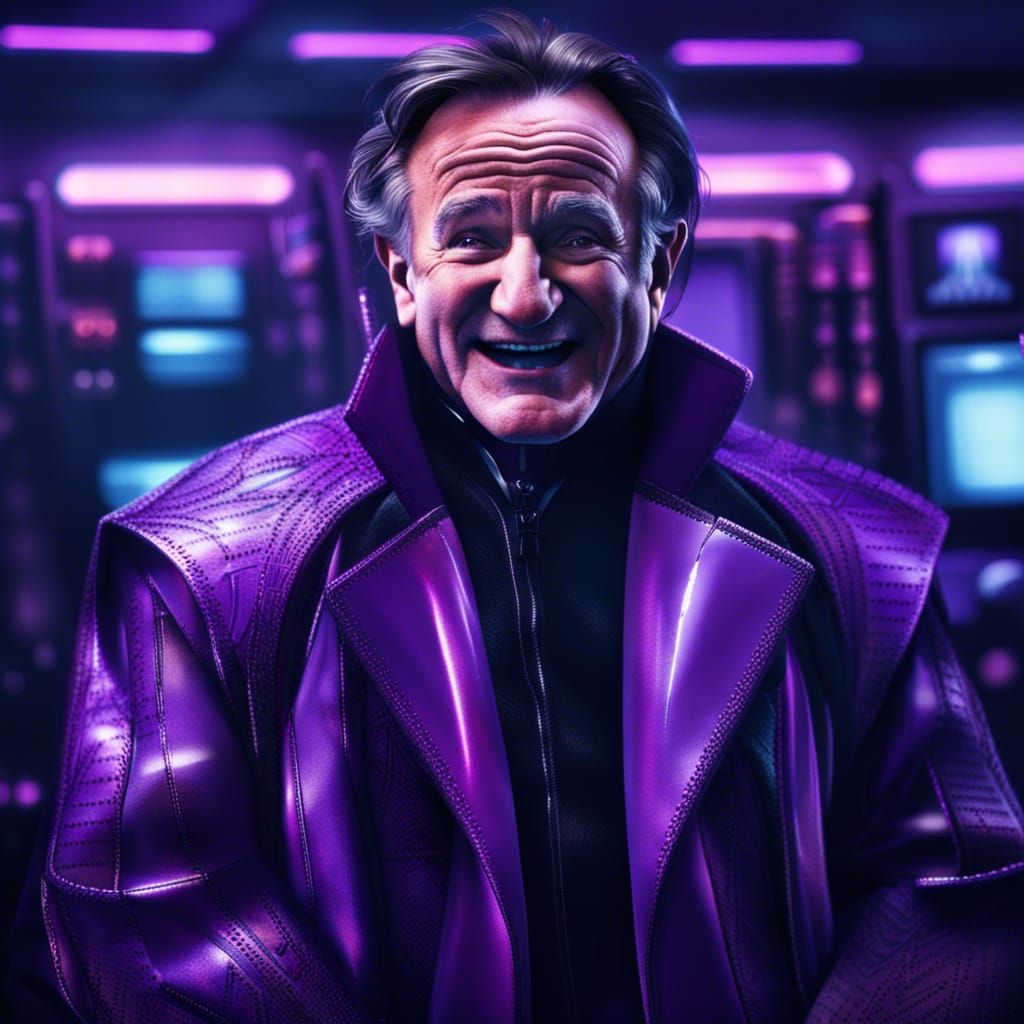 Robin Williams as Evil Genius in Cyberpunk Style