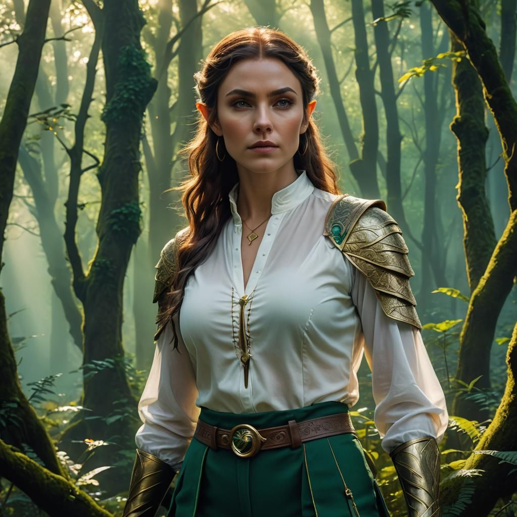 Attractive Half-Elf Ranger in Mystical Forest