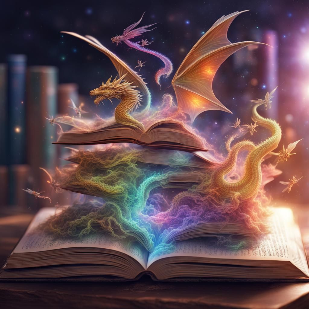 Holographic Art: Fairies and Dragon Emerge from Book