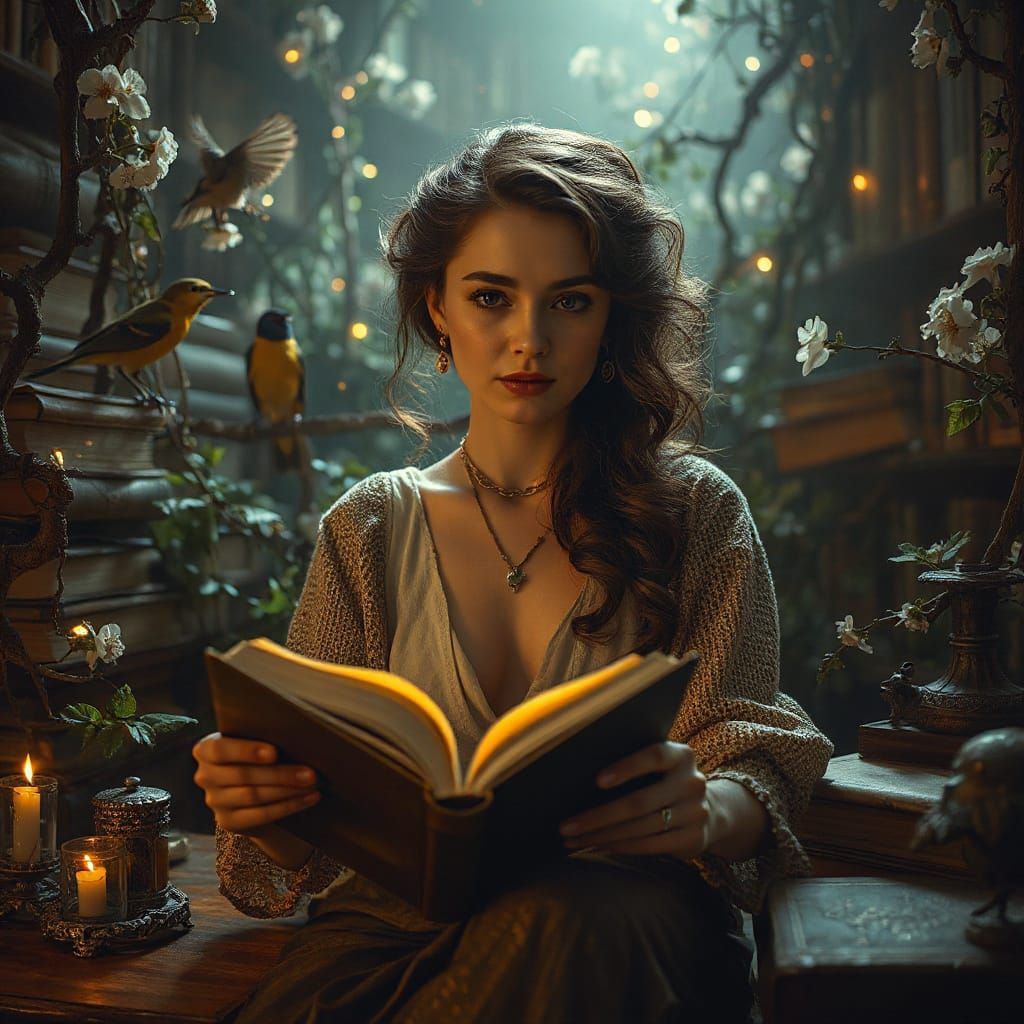 Enchanted Library Discovery in Giger Style