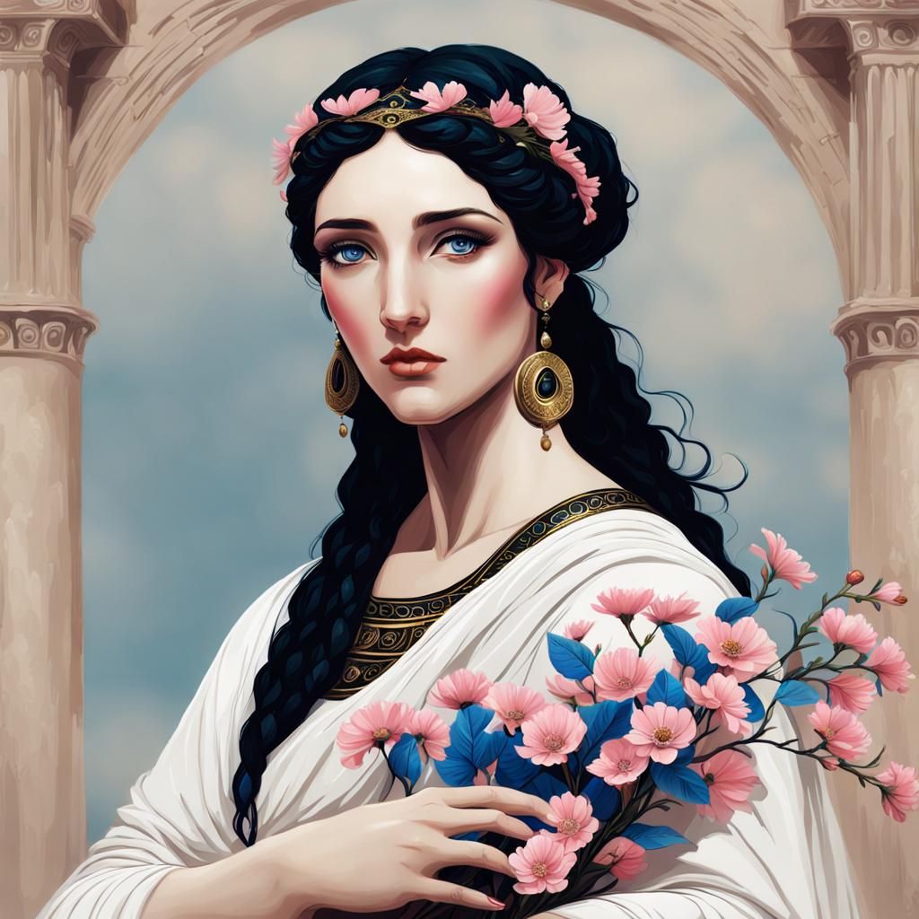 Ancient Greek Woman with Flowers