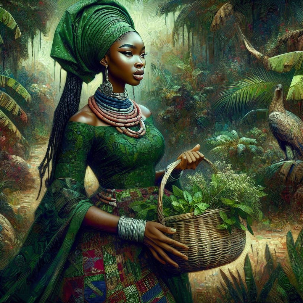 Aja: Yoruba Goddess of Herbal Medicine in Impressionist Styl...