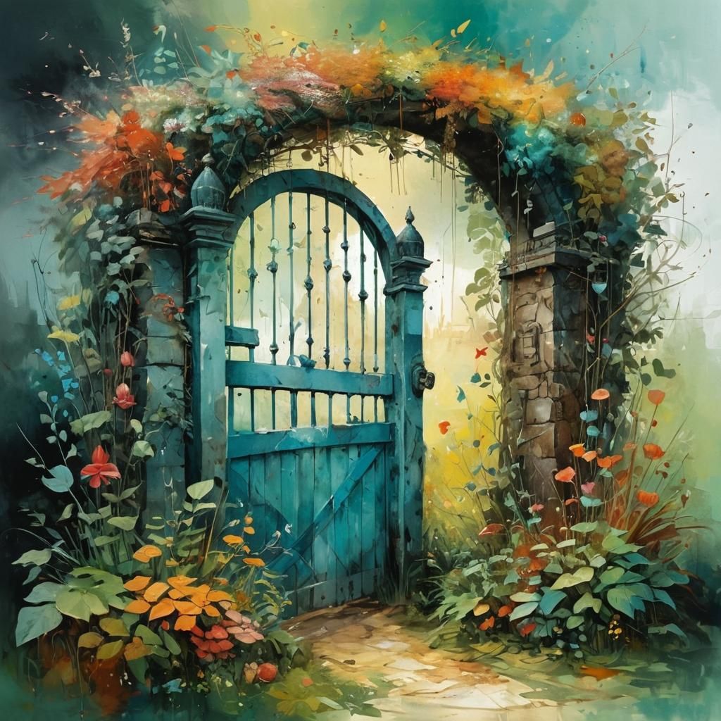 An Abstract Garden Gate in Expressive Brushstrokes and Vibra...