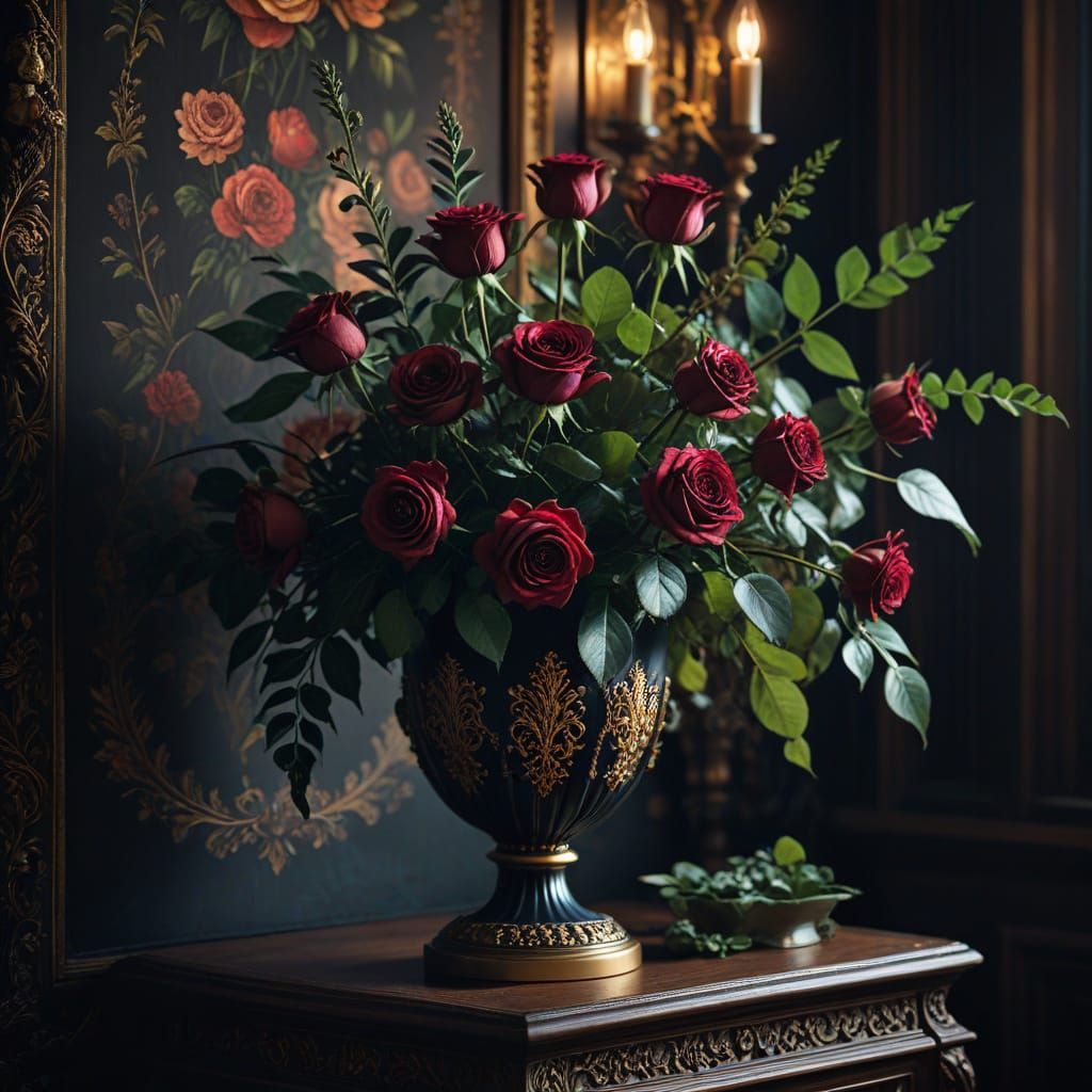 Surreal Victorian Goth Florals in Dramatic Lighting