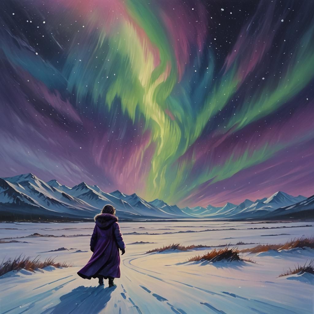 Alaskan Tundra Swept by North Wind as Oil Painting