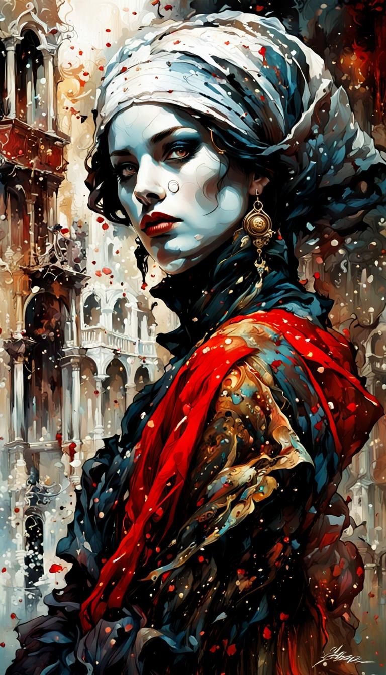 Beautiful Harlequin in Venice, Fantasy Art Masterpiece