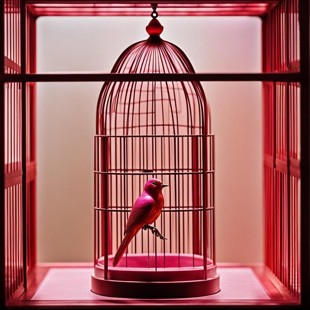 Songbird in Cage: Psychedelic Art Deco Style