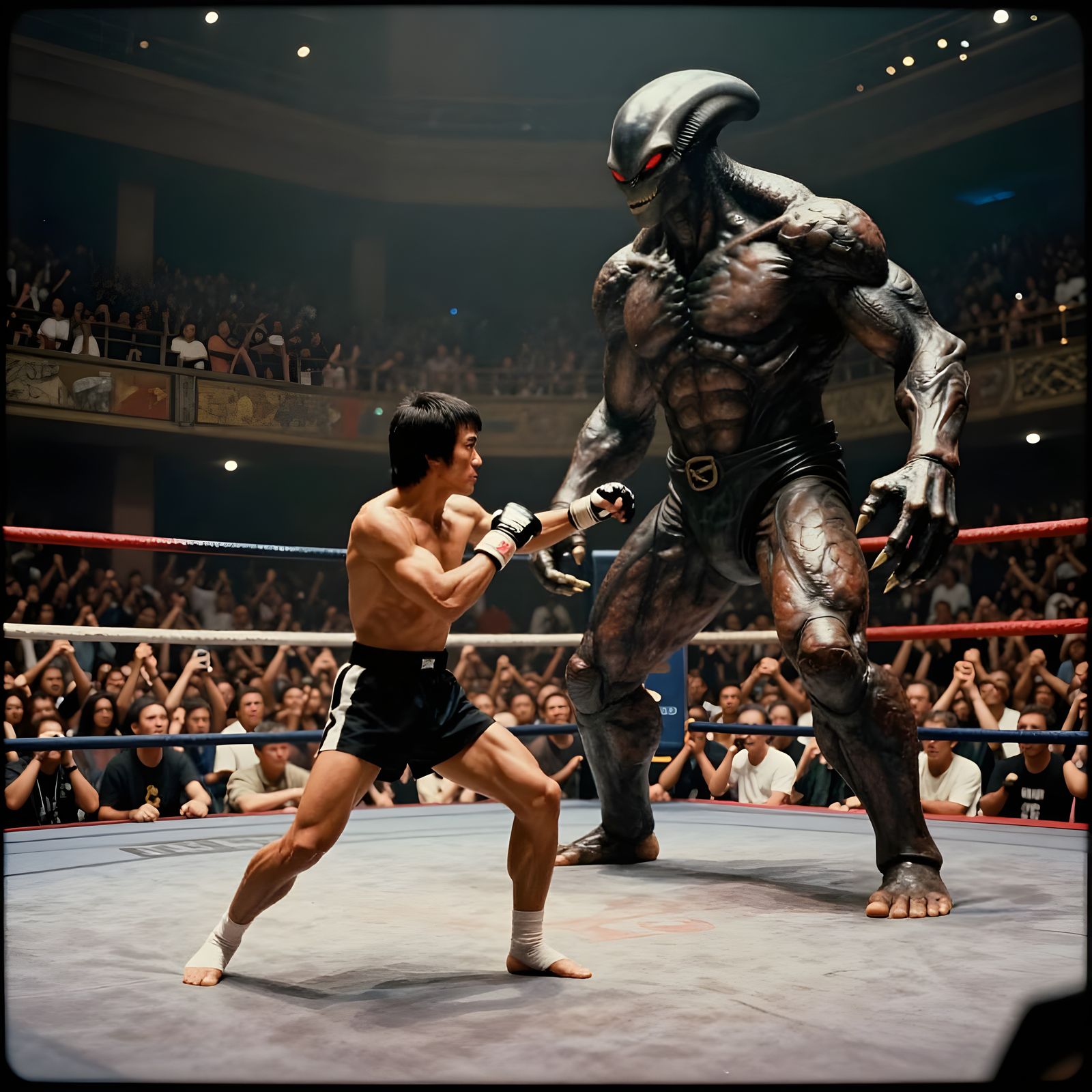 Bruce Lee Battles Giant Alien in Epic Arena Fight
