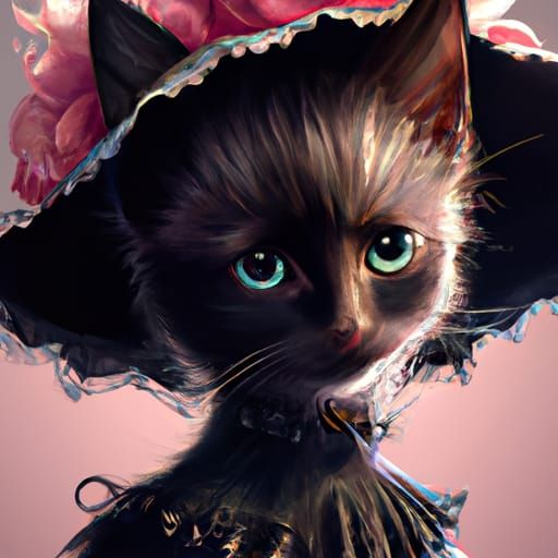 Black Kitten in Pink Petticoat Portrait