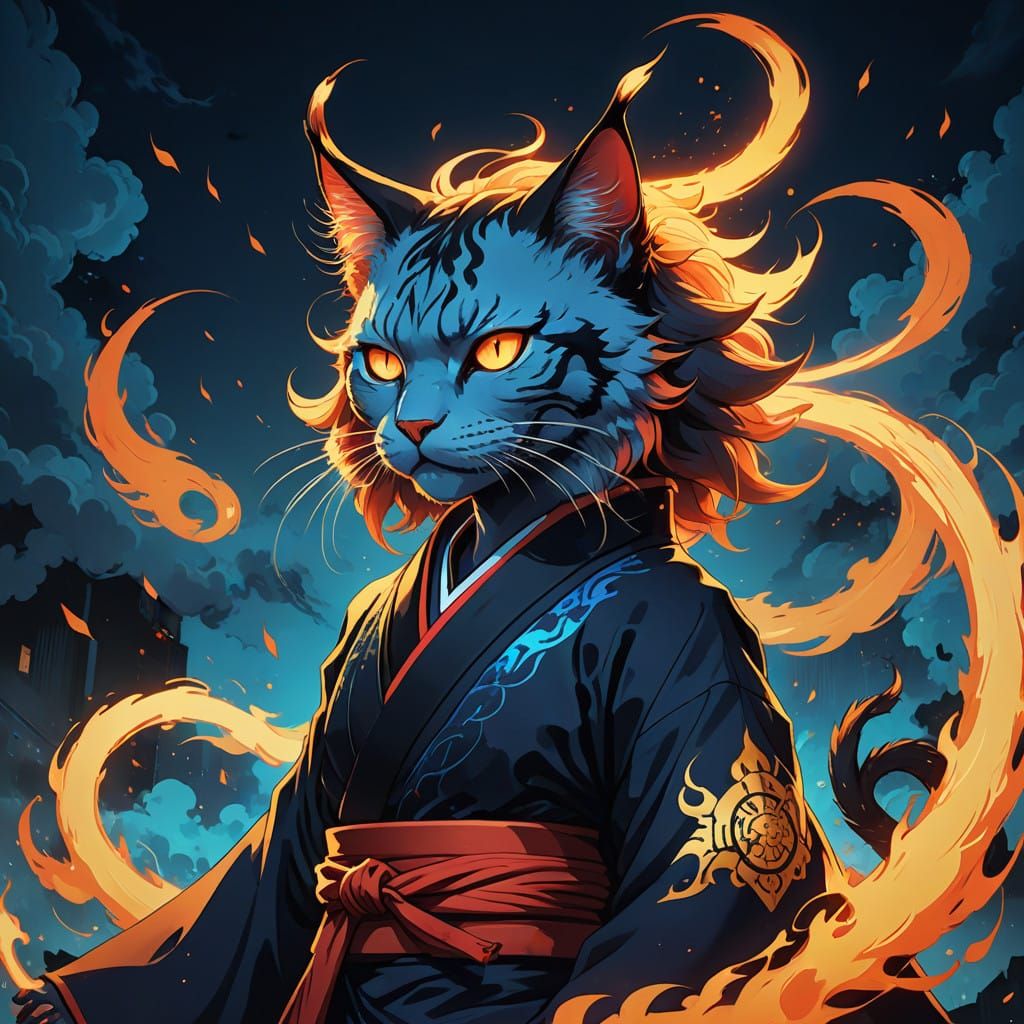 Ethereal Shadowfire Oni Goddess Unleashes Mystical Fury