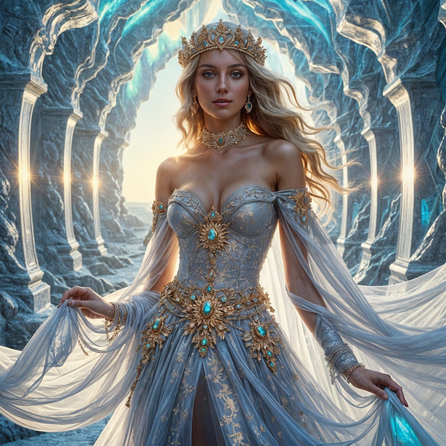 Siberian Princess in Ancient Rus' Palace of Ice, Adorned wit...