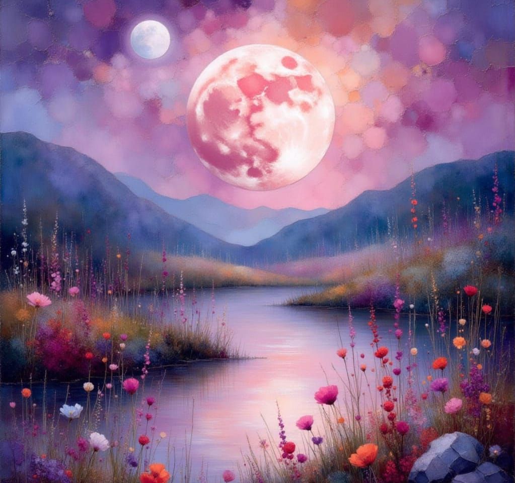 Ethereal Plum Moon Serenade in Impressionist Watercolour