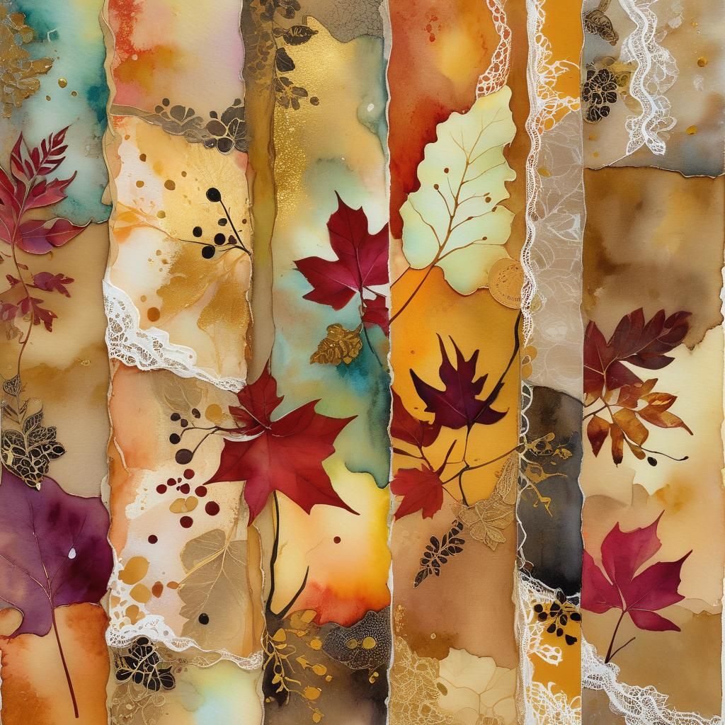 Autumnal Mixed Media Watercolor with Gold Accents