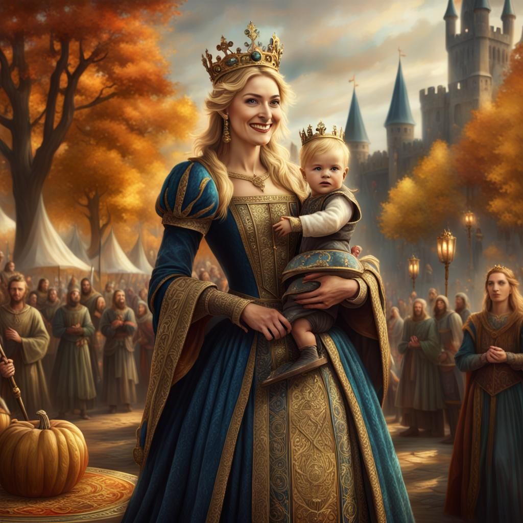 Medieval Queen Presents Her Son at Autumn Festival