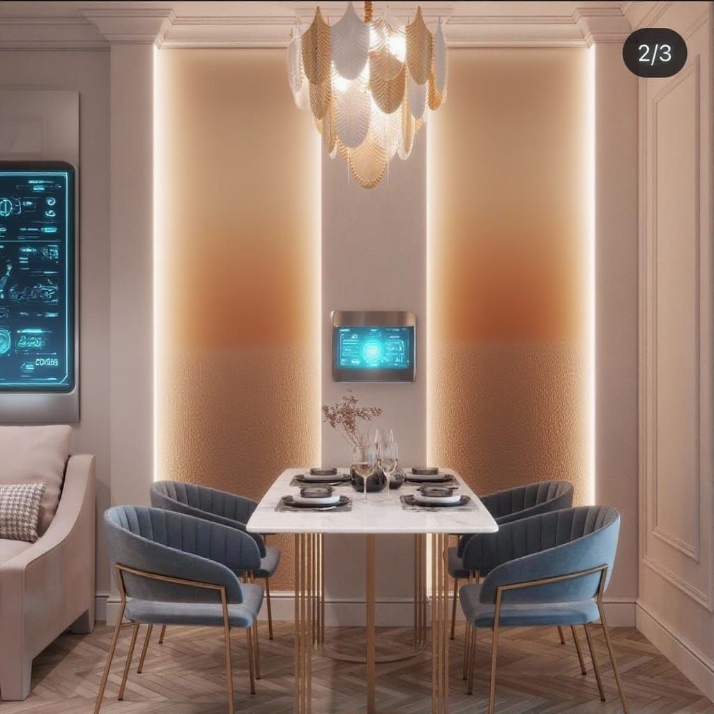 Cozy Futuristic House Interior with Smart Glass and Mycelial...