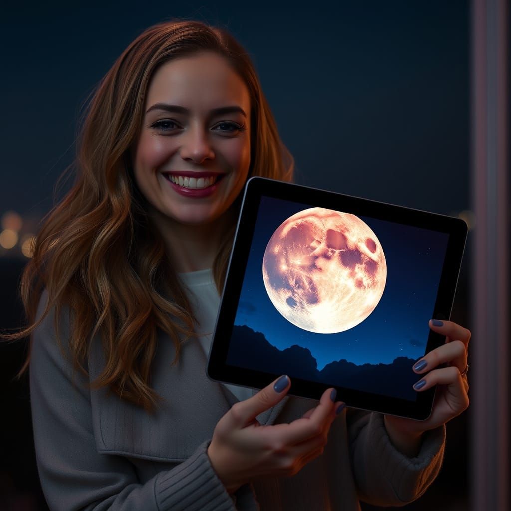 Woman with Moon Tablet: Futuristic Digital Art