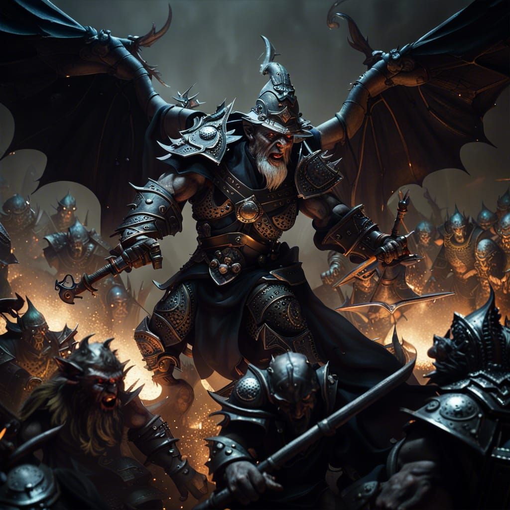 Wizard and Orc Battle Goblins in Franzetta Style