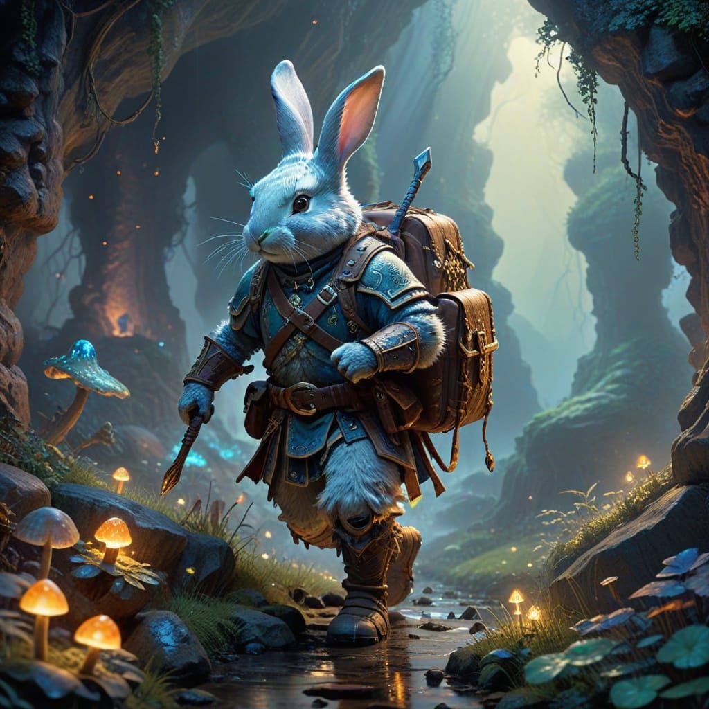 Rabbit Adventurer in Glowing Cavern