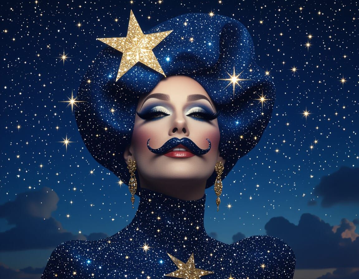 Human Constellation Drag Queen in Midnight Sky