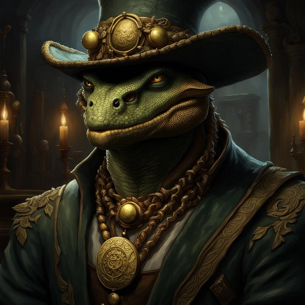 Lizardman Merchant in Dark Fantasy Style