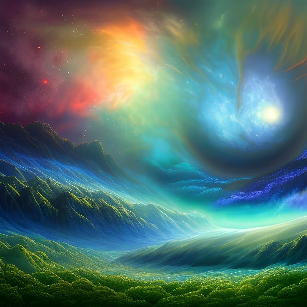 Hyperrealistic Alien Landscape with Cosmic Sky