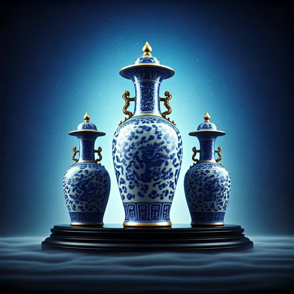 A pair of bottle shaped blue and white Ming vases