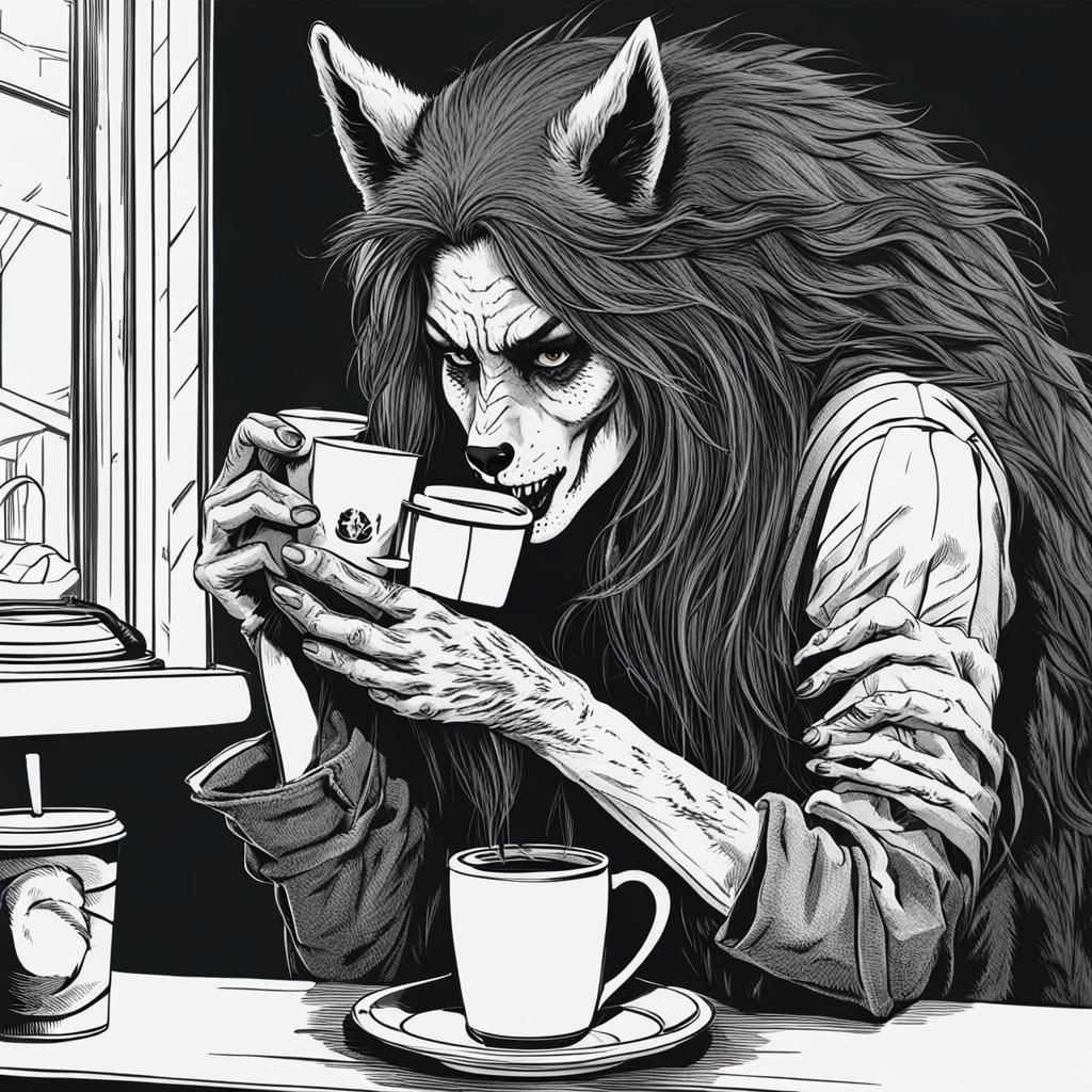 Werewolf Woman Enjoying Morning Coffee