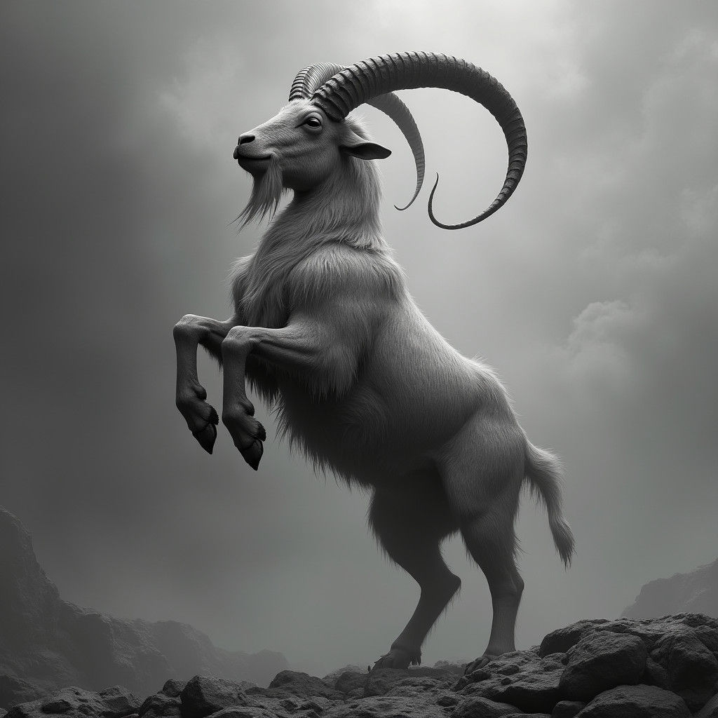 Majestic Goat Rises in Dramatic Black and White