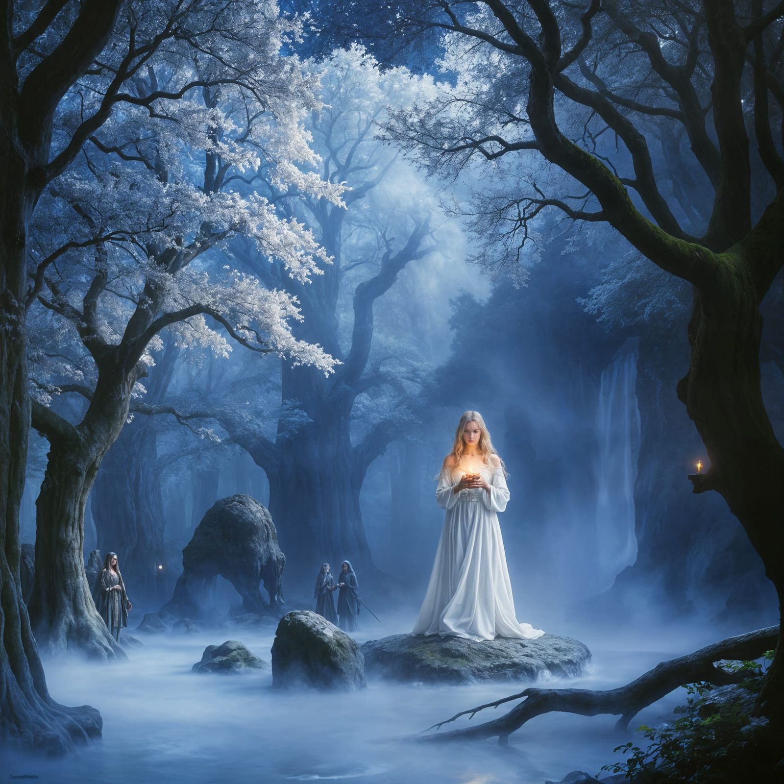 Ethereal Galadriel in Starlit Woodland Realm